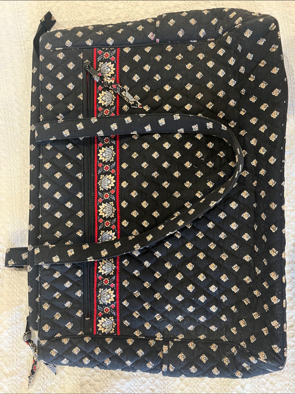 Vera Bradley Quilted Black Floral Tote Bag with Red Accent